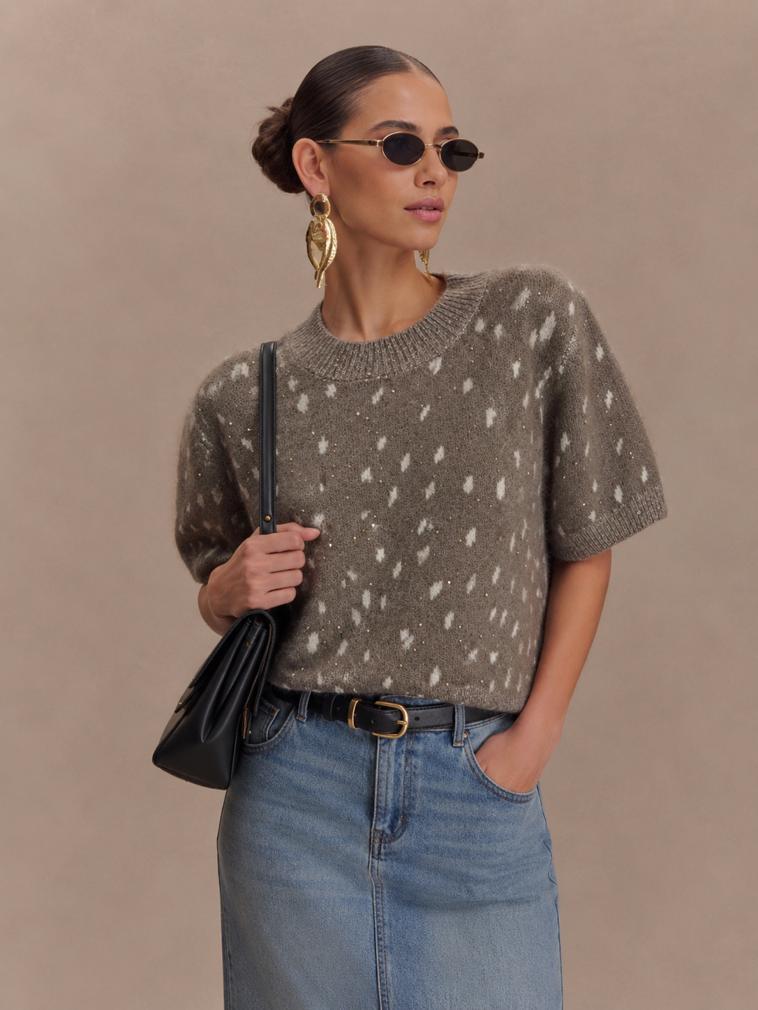 Short-Sleeve Micro Pattern Sweater