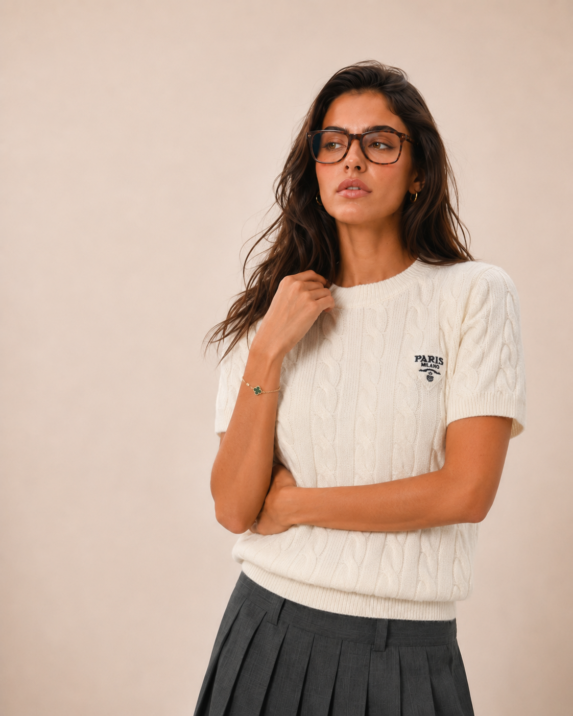 Cropped Cable-Knit Sweater