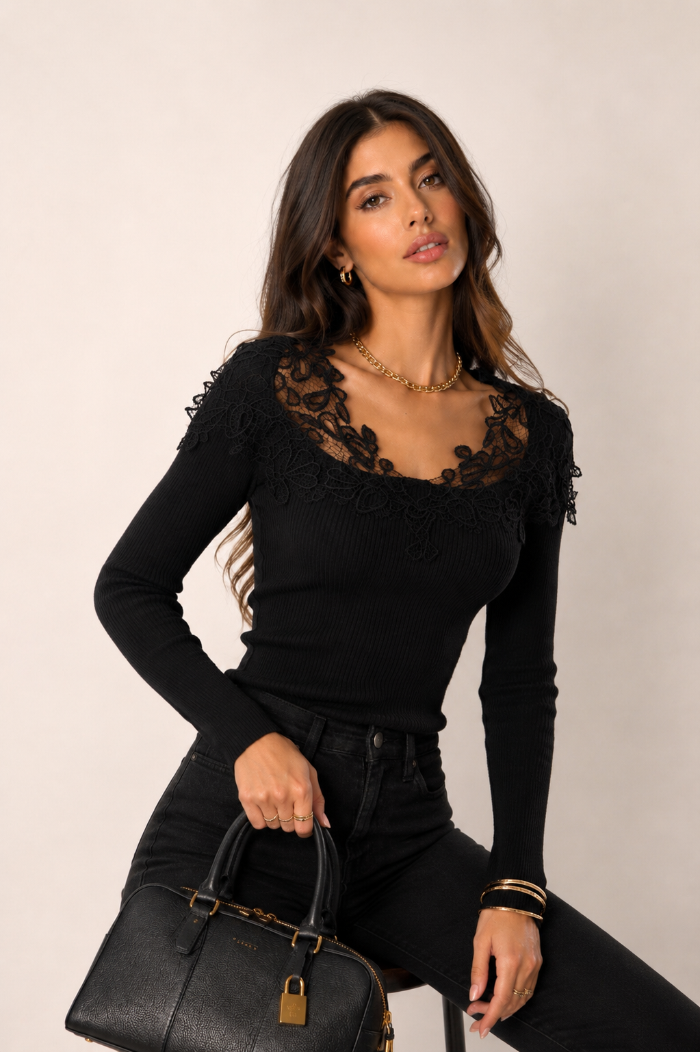 Fitted Lace-Trim Sweater