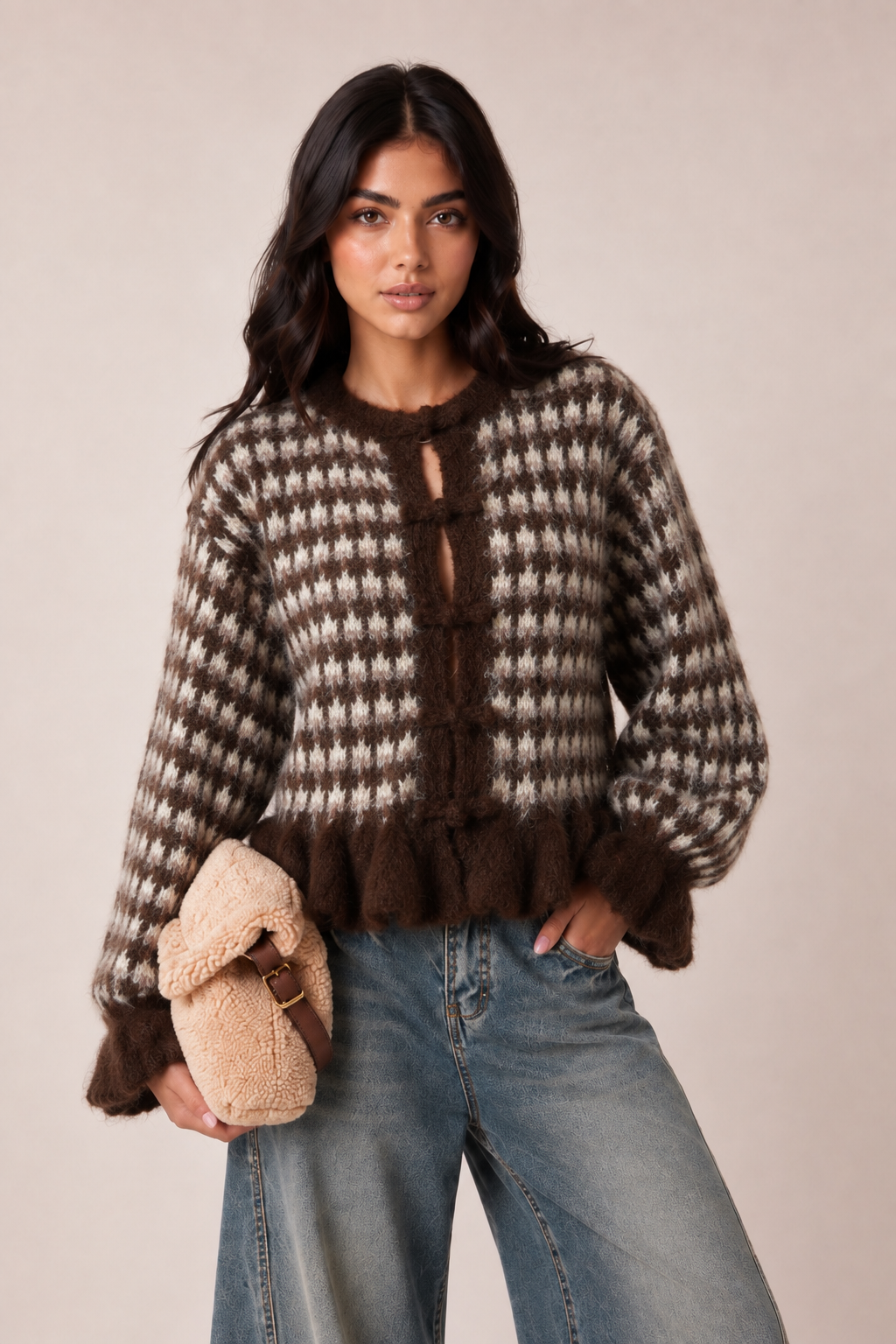 Ruffled Tie-Front Cardigan