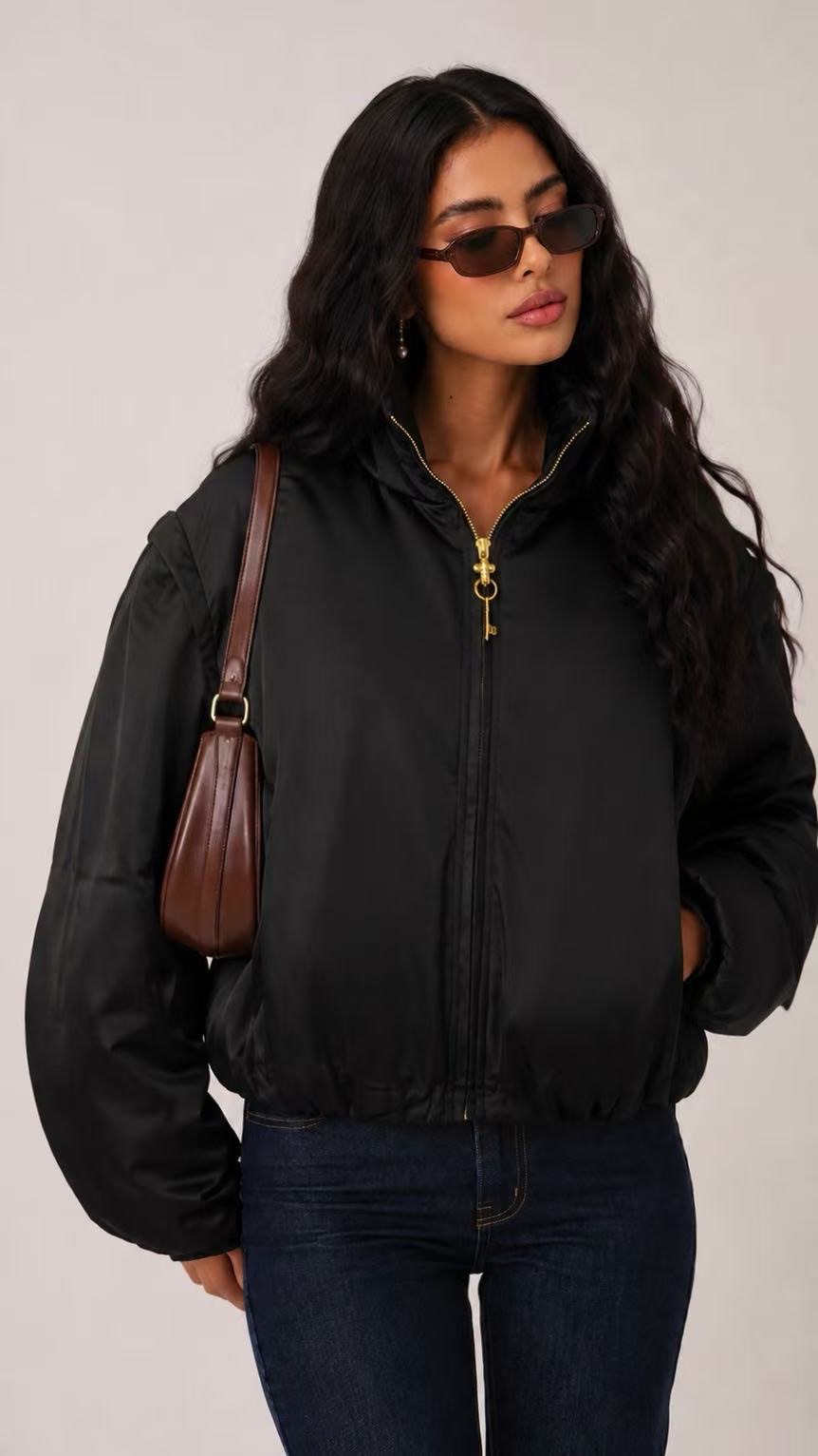 Bomber Jacket with Stand Collar