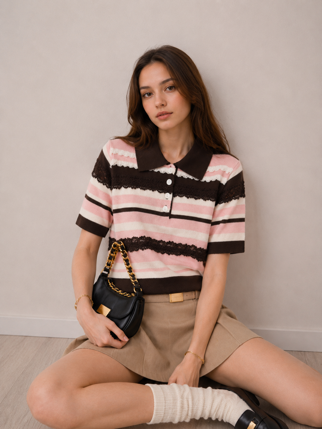 Cropped Polo Sweater with Collar