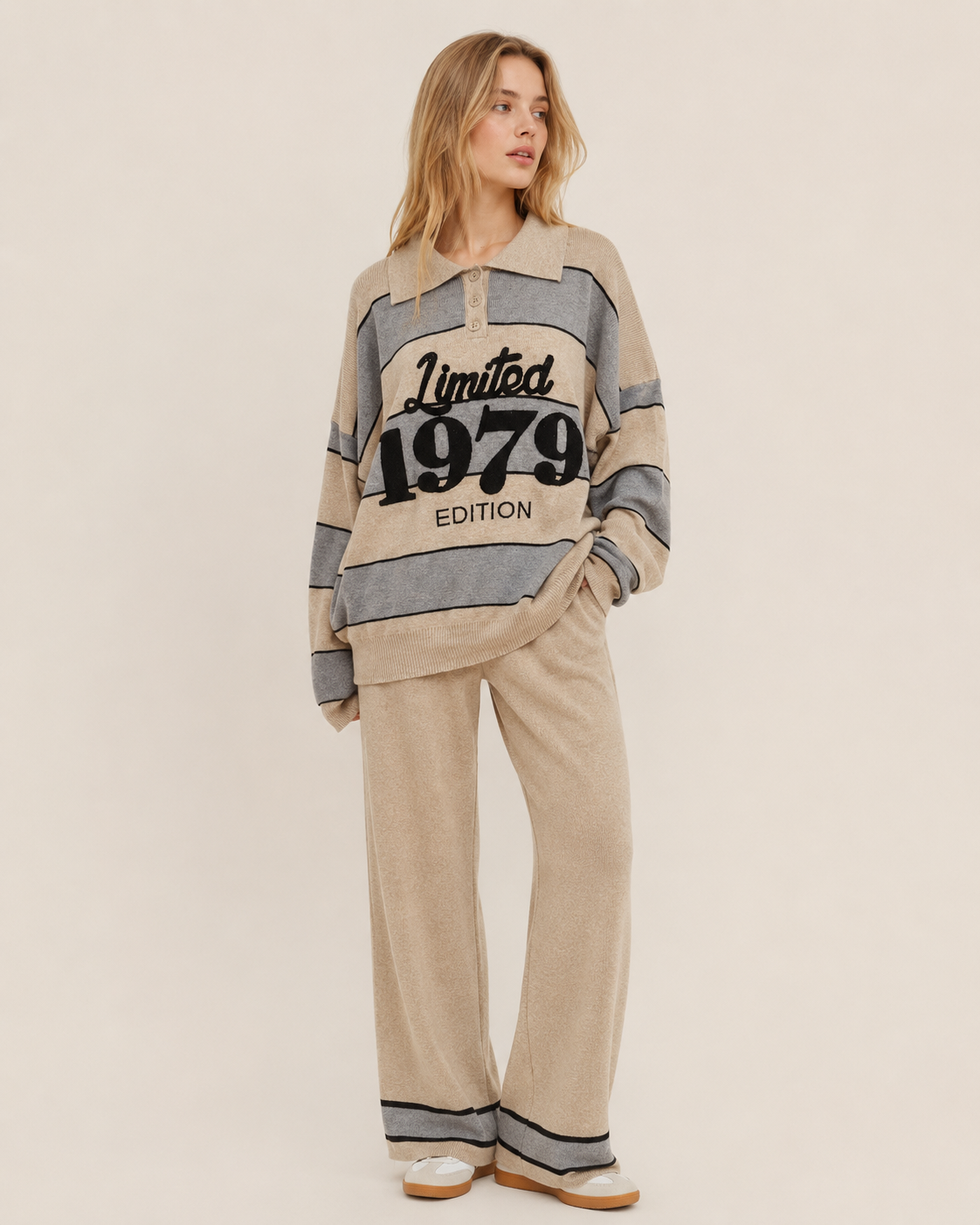 Oversize Polo Set with Elastic Waist
