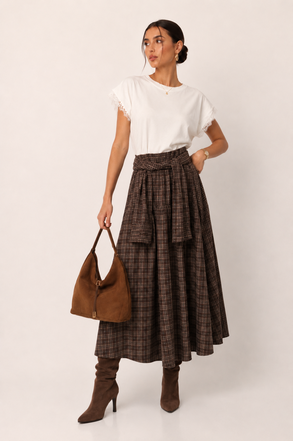 A-line Midi Dress with Check