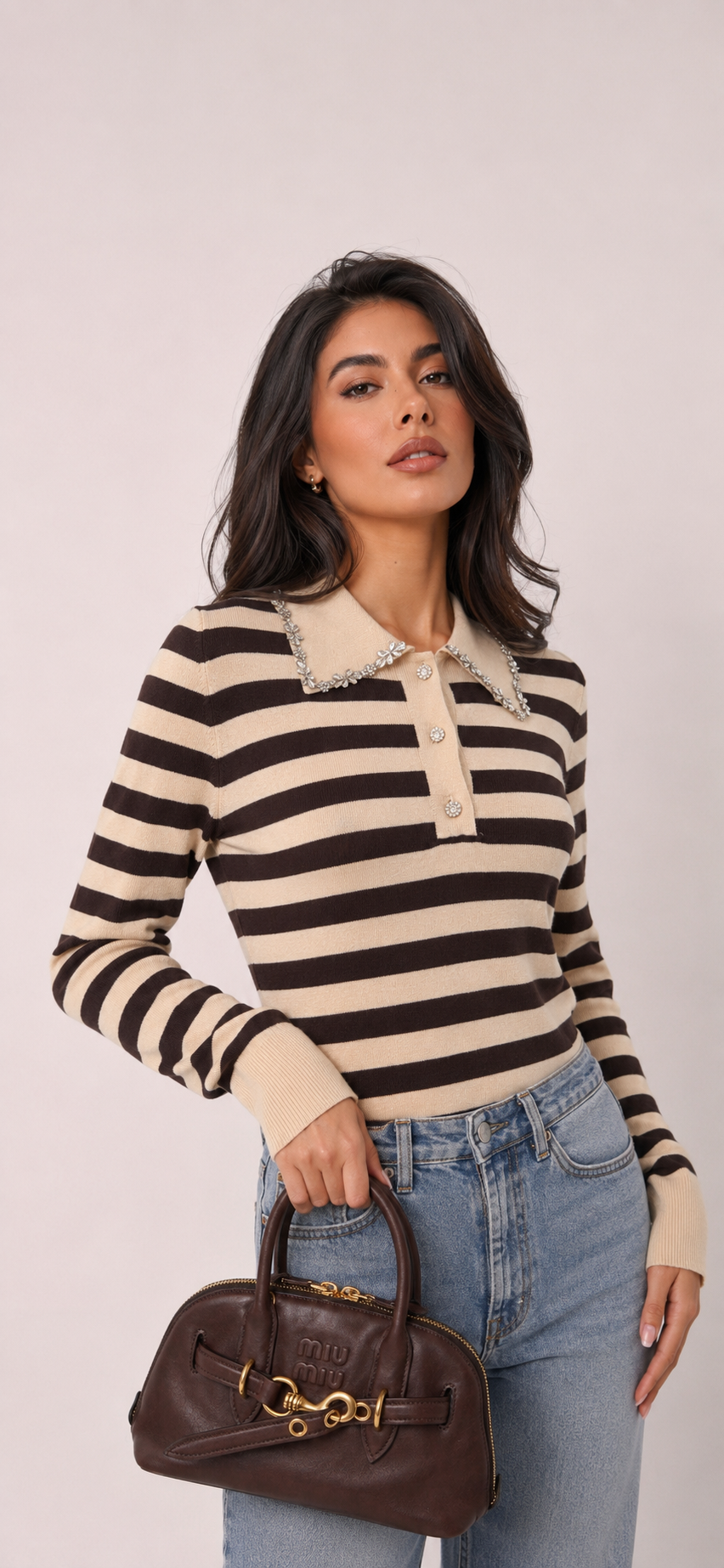 Fitted Polo-Trim Sweater