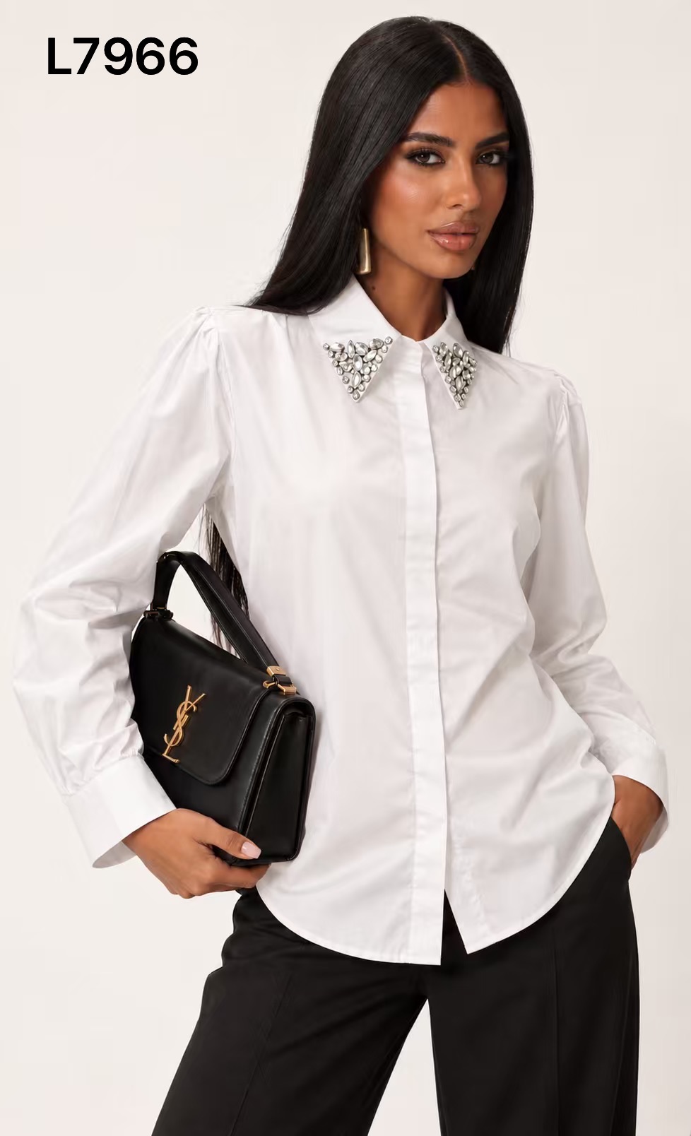 Shirt with Puff Sleeves and Crystals
