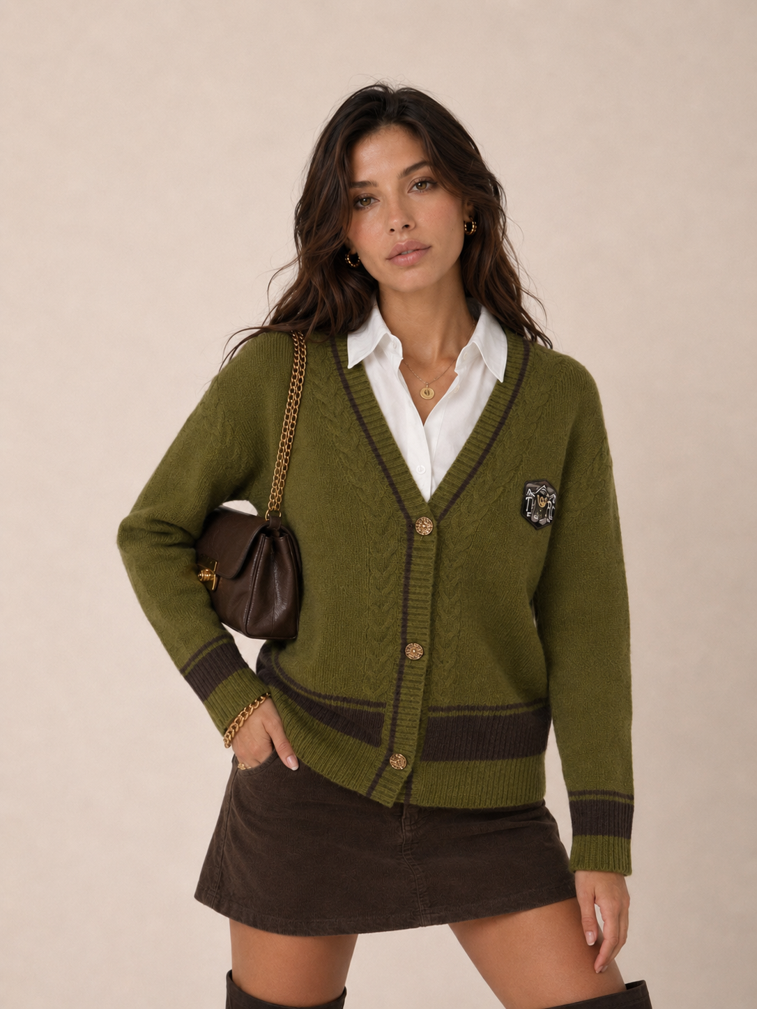 Color‑Block V‑Neck Cardigan