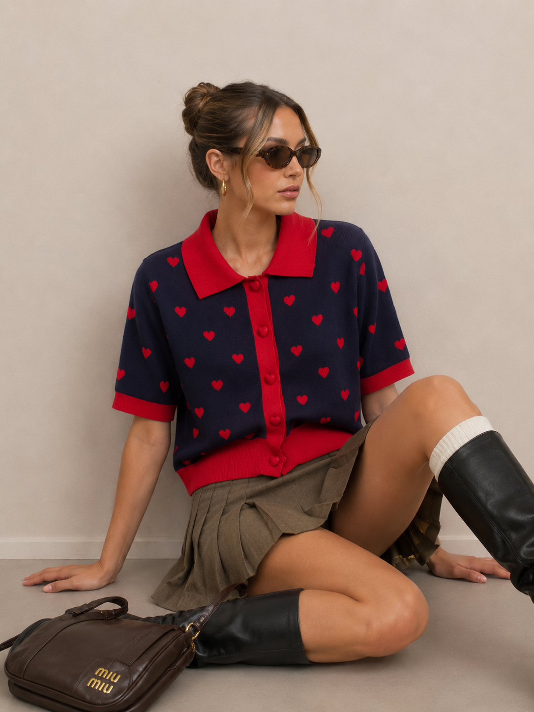 Short Polo-Collar Cardigan