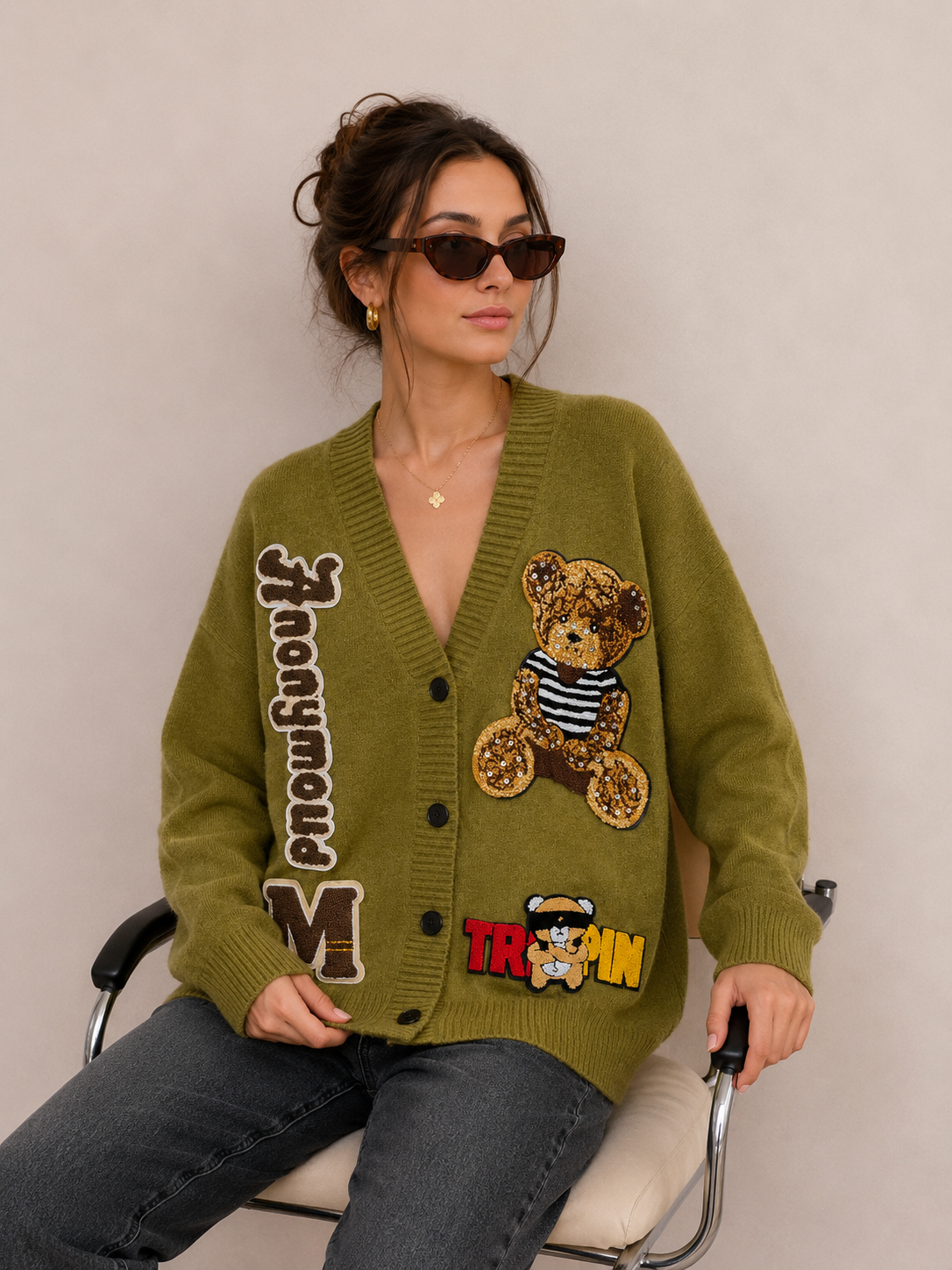Oversize Cardigan with Appliqué
