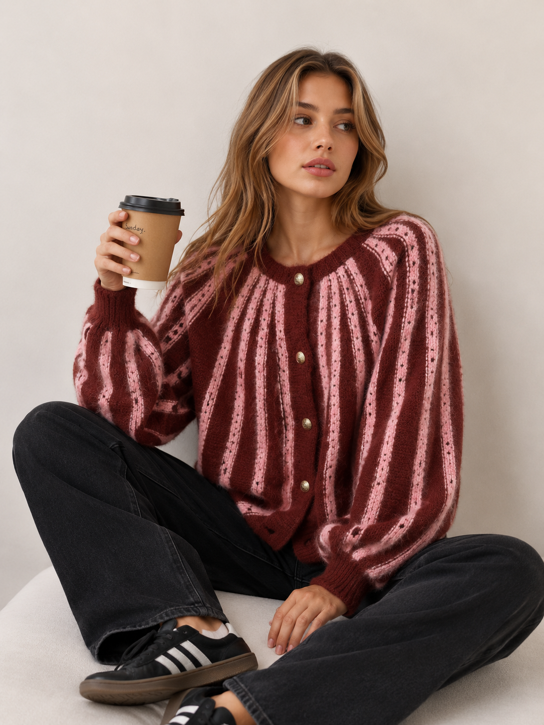 Relaxed Puff-Sleeve Cardigan