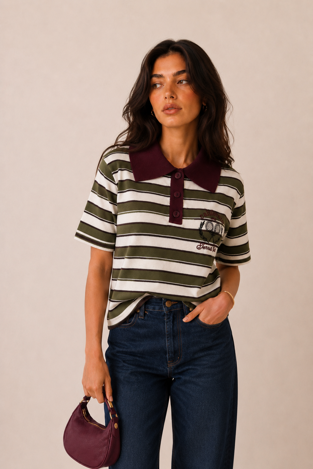 Striped Cropped Polo Sweater