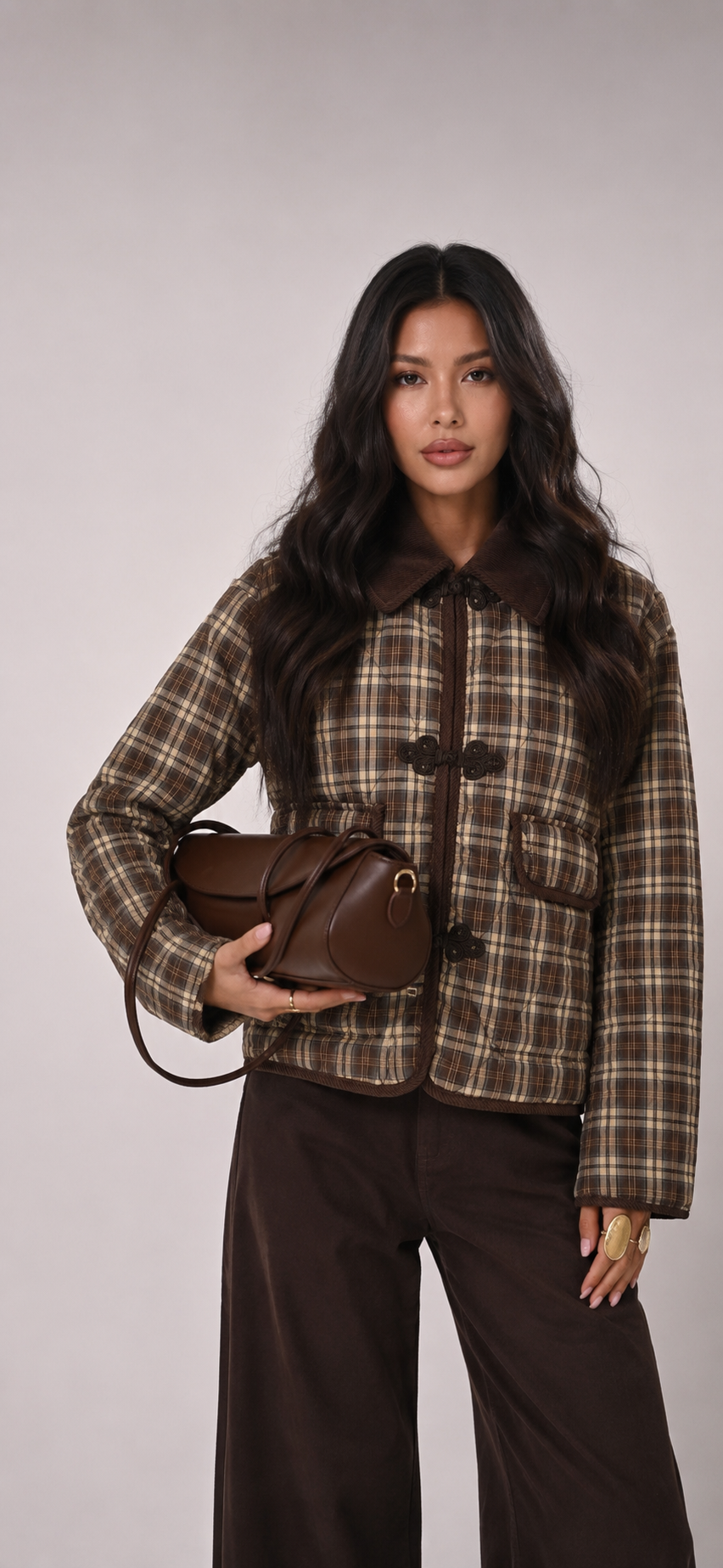 Cropped Checked Jacket with Collar