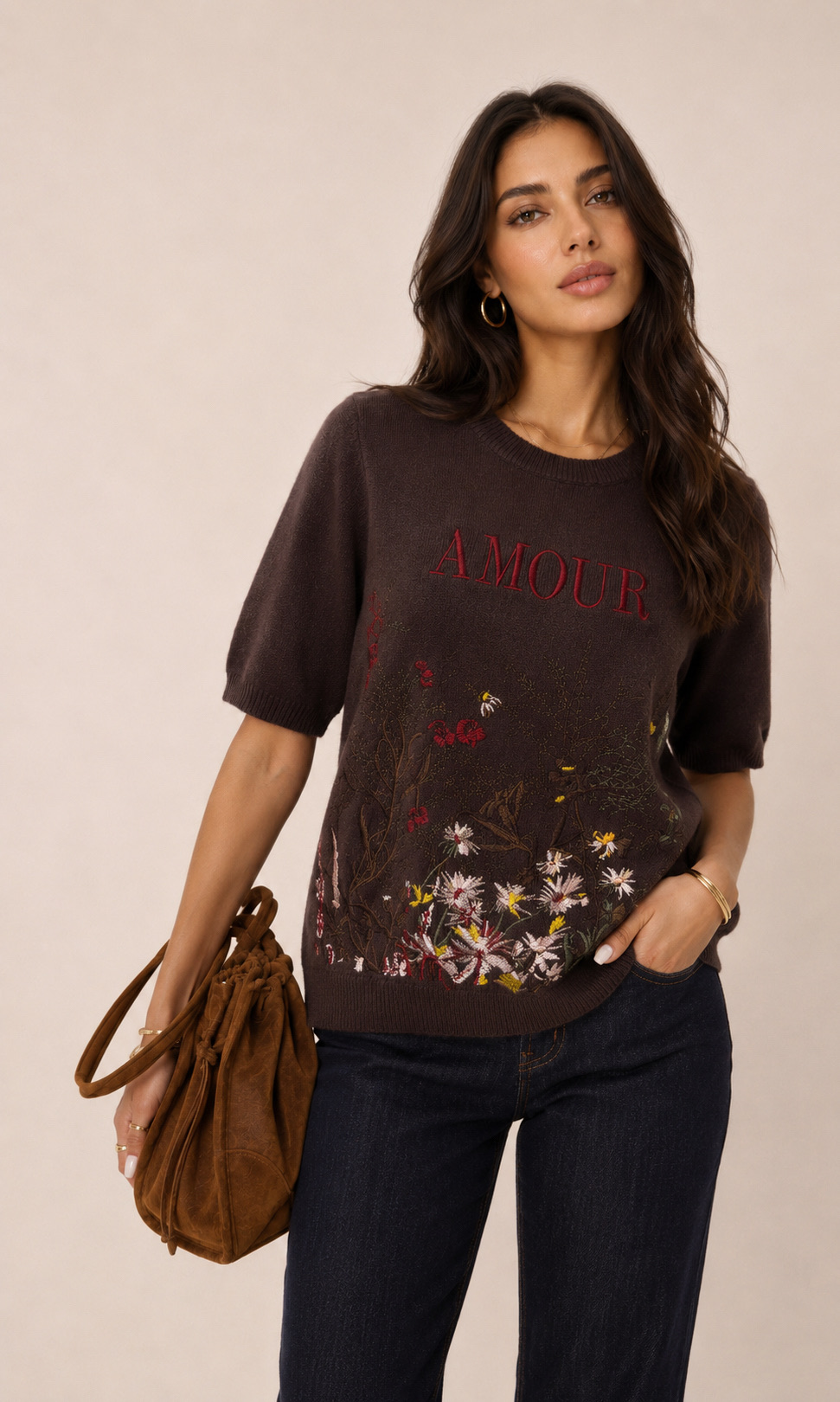 Regular Knit Sweater with Embroidery