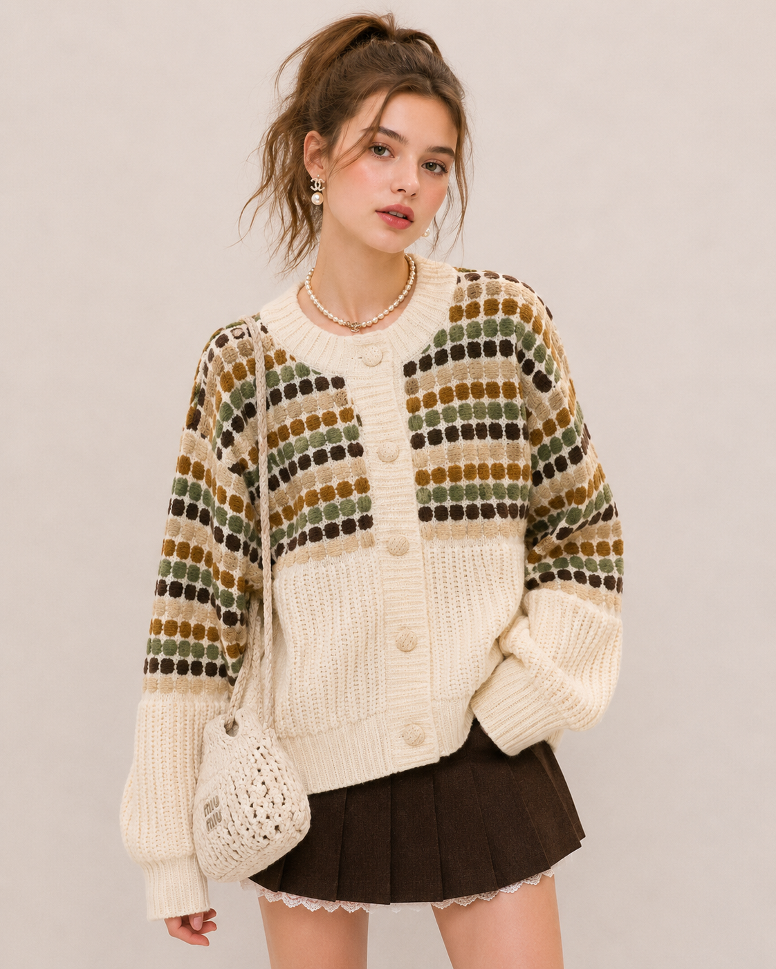 Relaxed Cardigan with Puff Sleeves