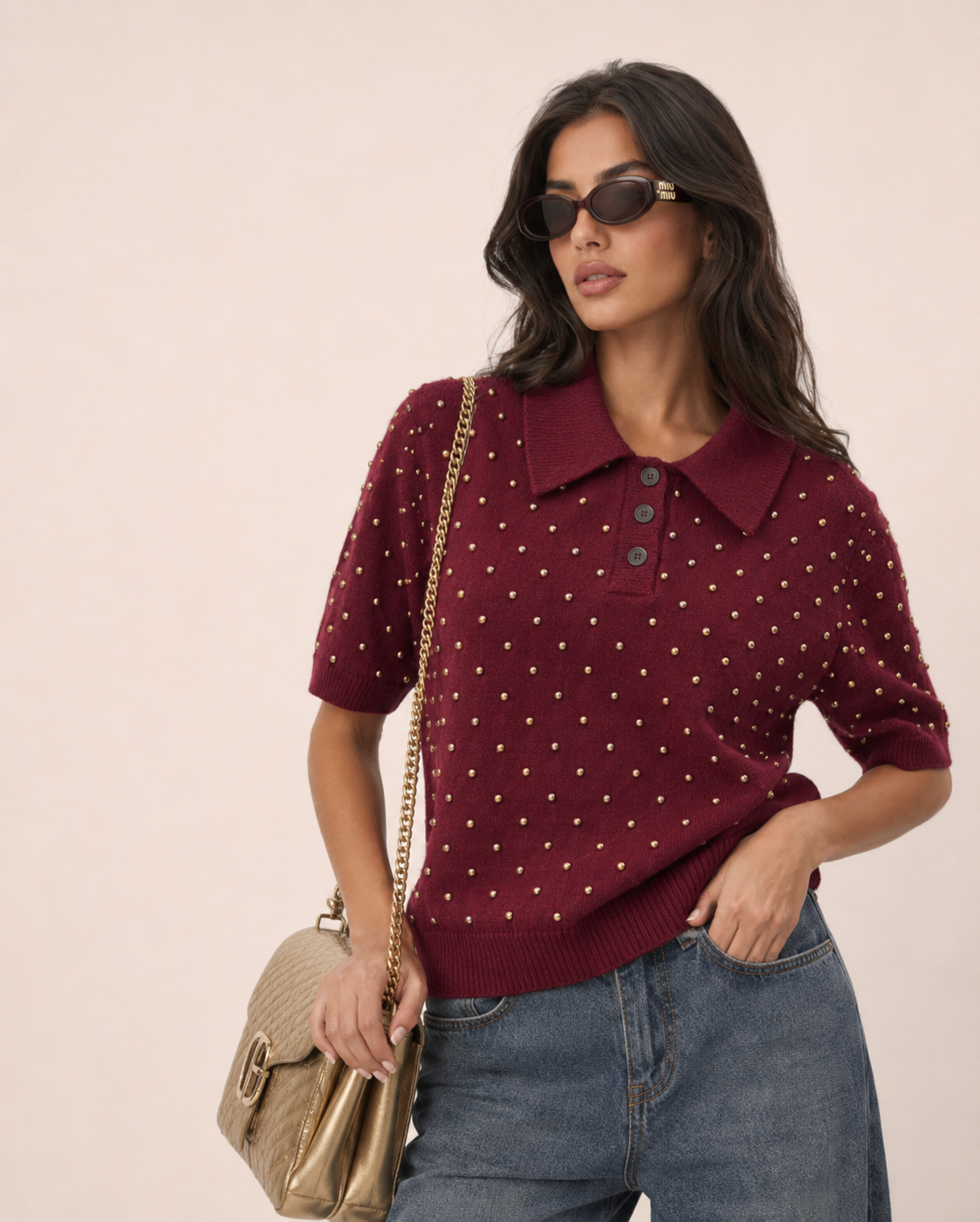 Short-Sleeve Polo Sweater