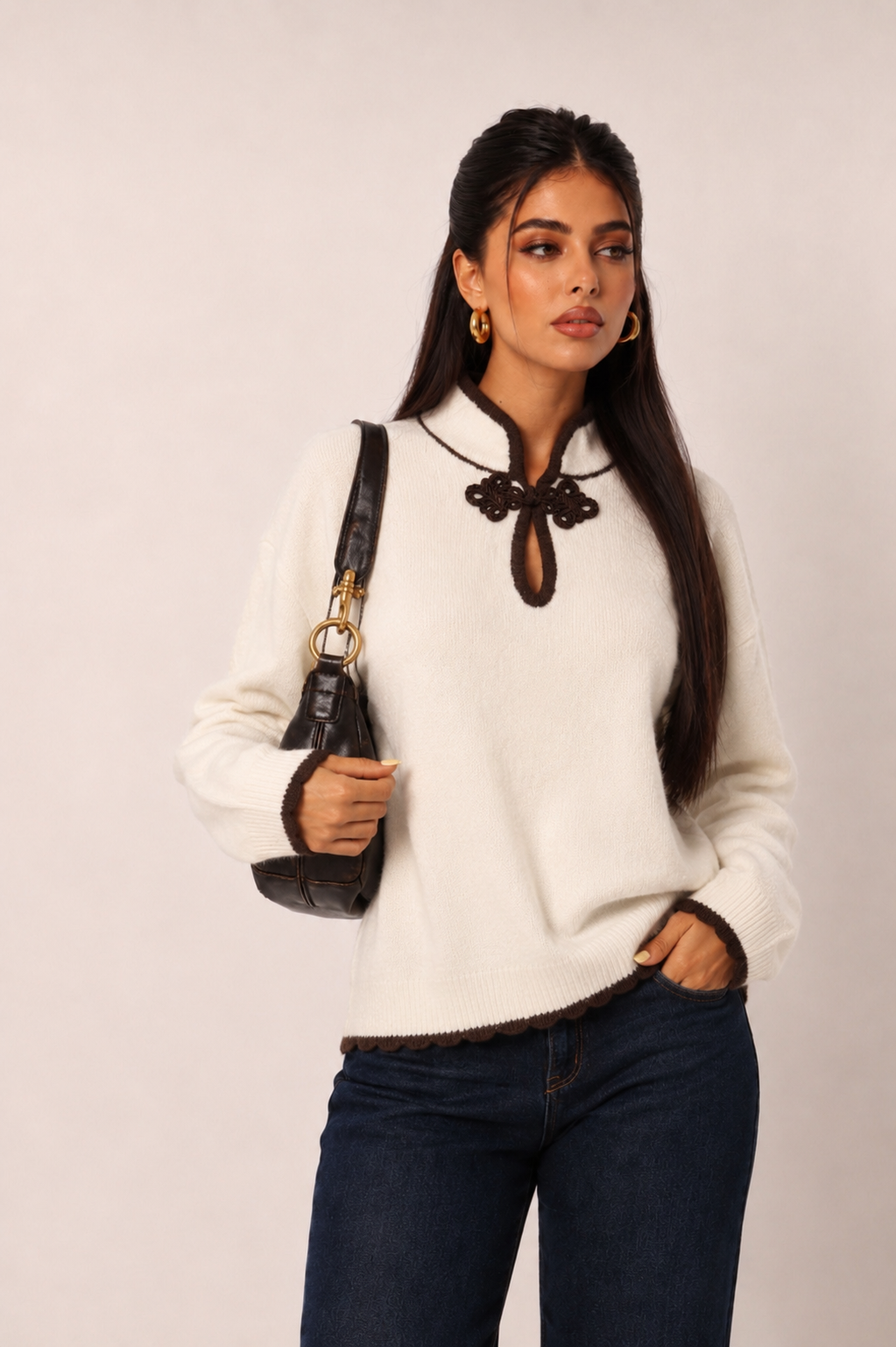 Turtleneck Sweater with Keyhole Detail