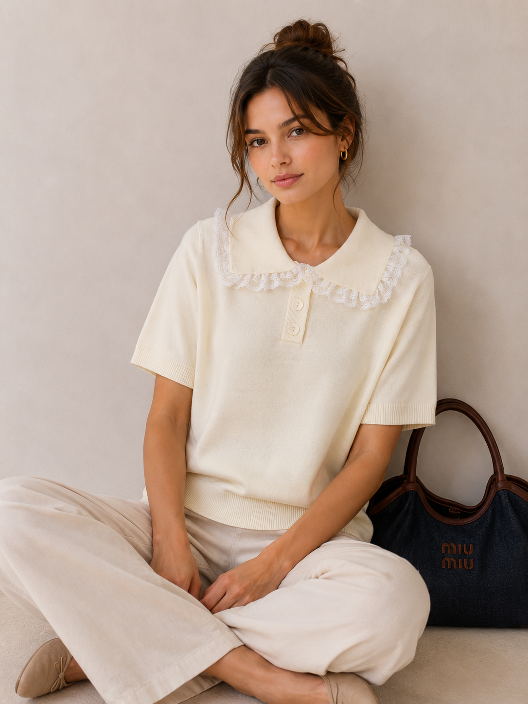 Ruffled Polo Sweater