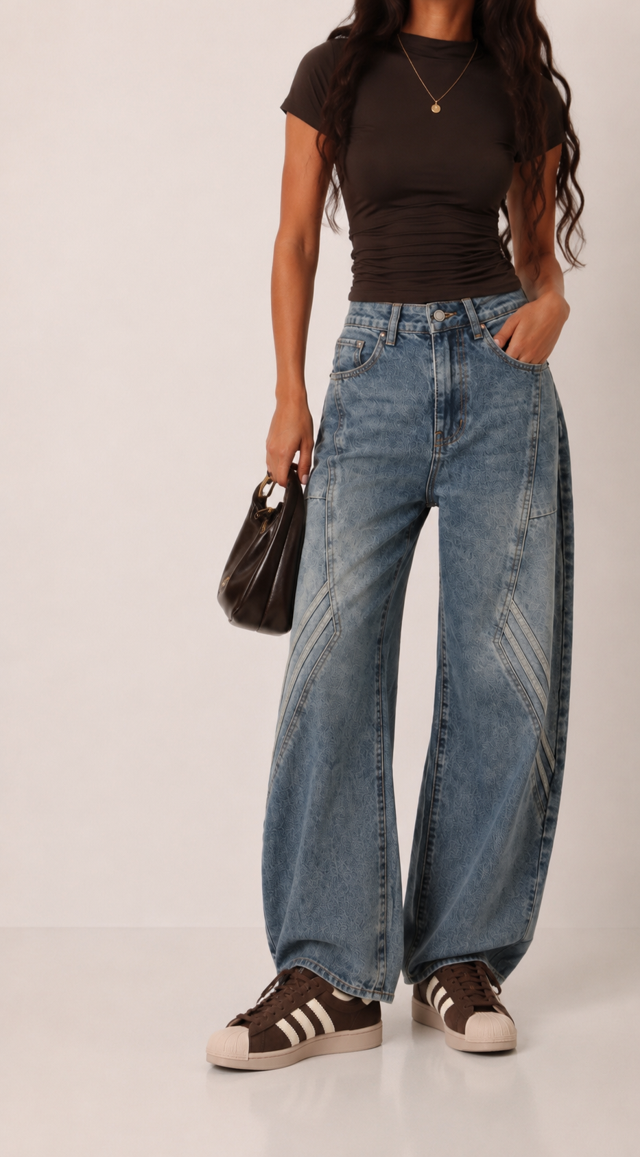 Wide-Leg Stitched Jeans