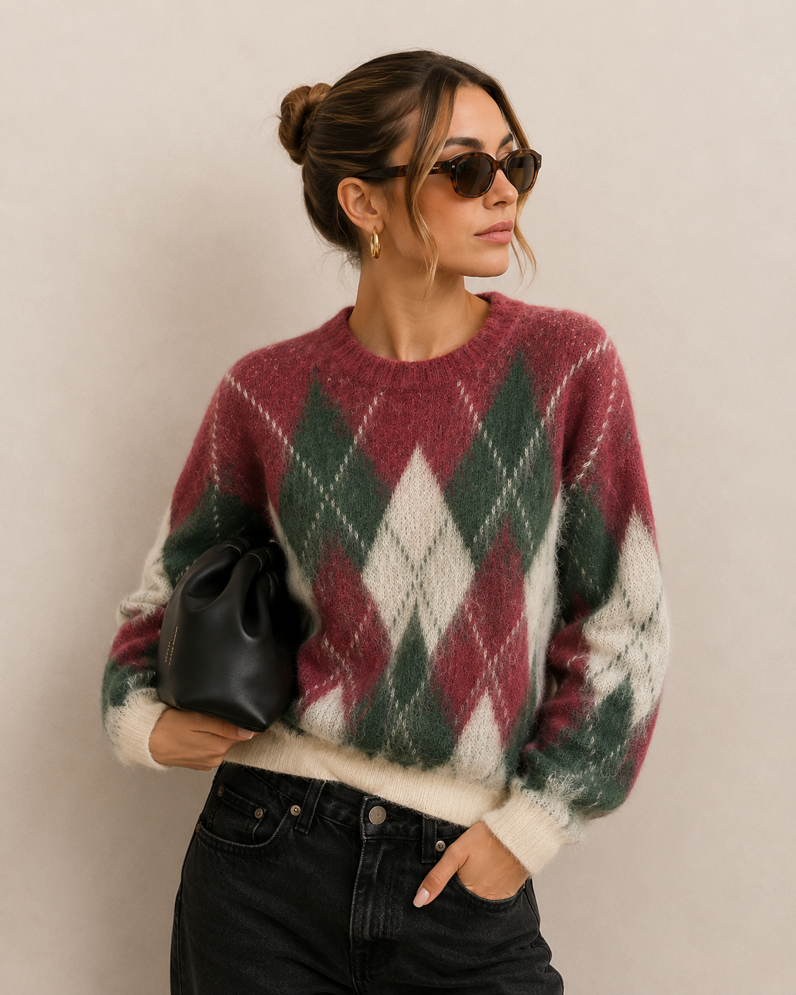 Relaxed Diamond‑Pattern Sweater