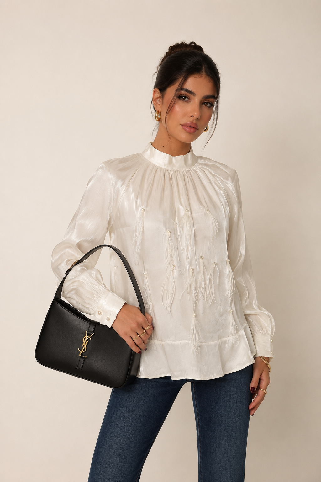 Mock-Neck Long-Sleeve Blouse