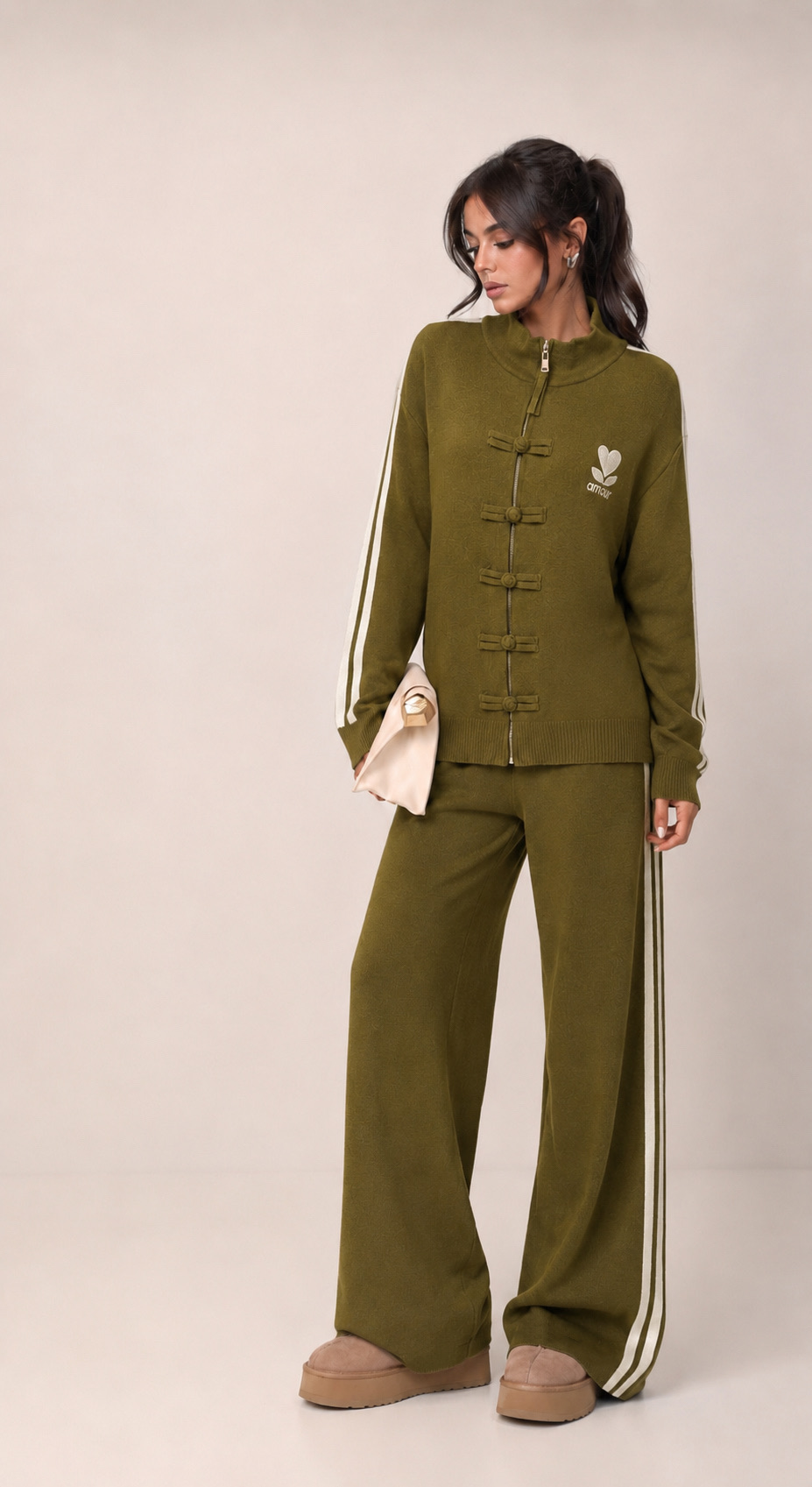 Knit Set: Funnel Neck Top & Wide-Leg Trousers