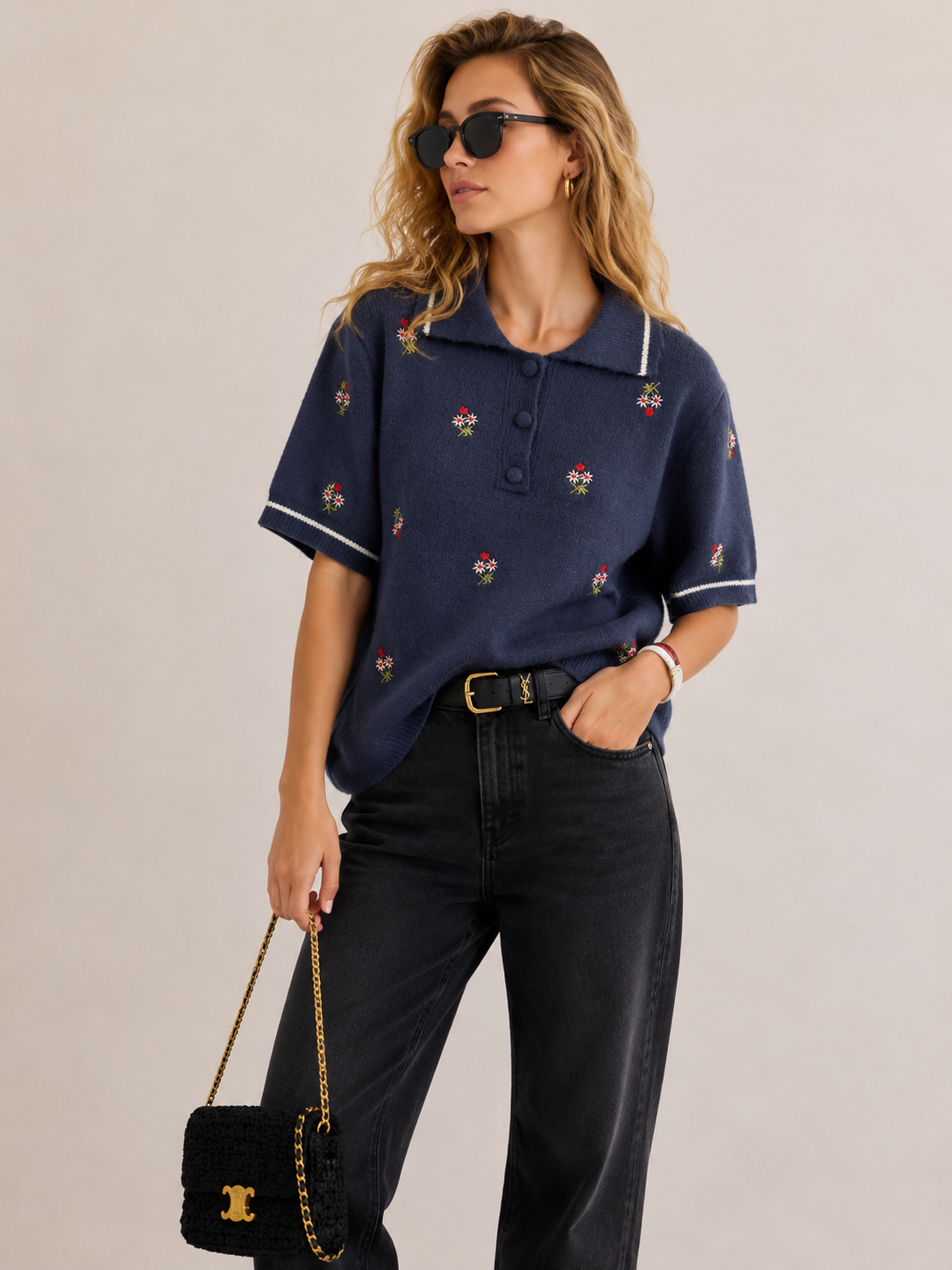 Cropped Polo Sweater, Relaxed Fit