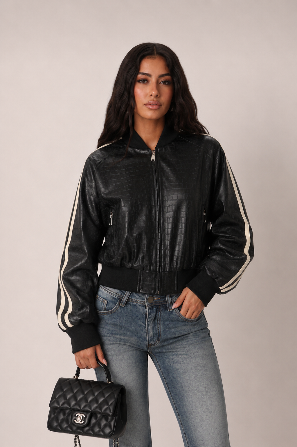 Croc-Embossed Bomber Jacket