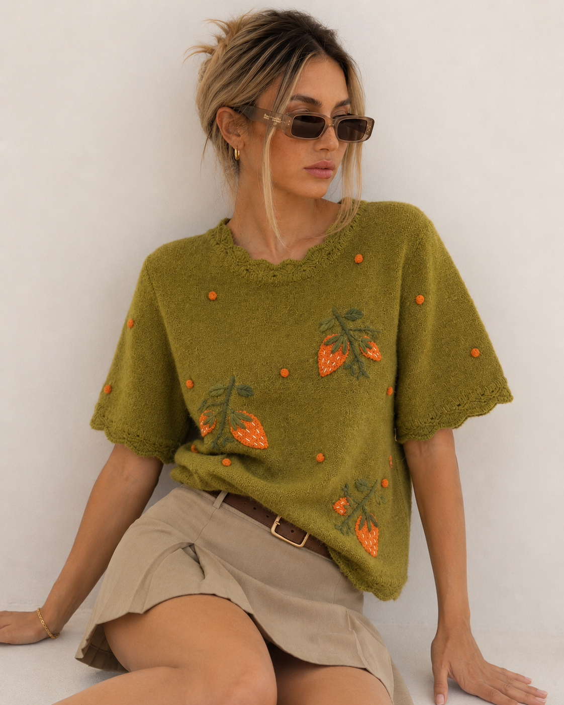 Cropped Sweater with Embroidery