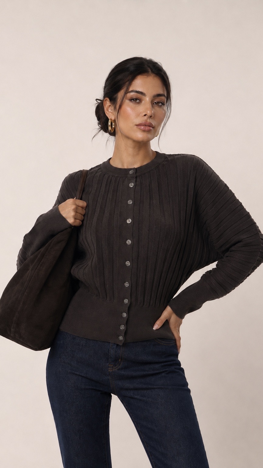 Ribbed Hip-Length Cardigan