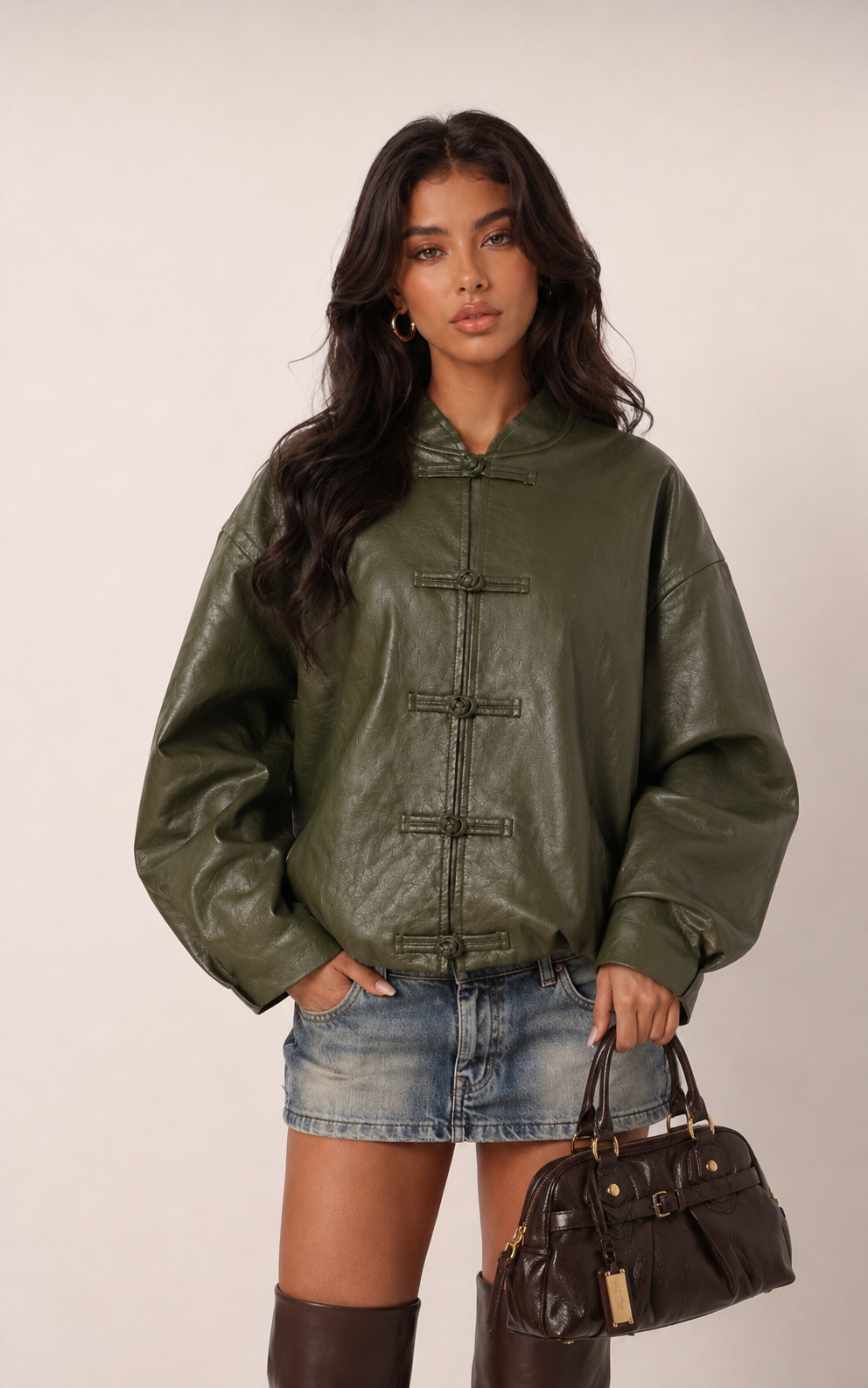 Oversized Jacket with Stand Collar