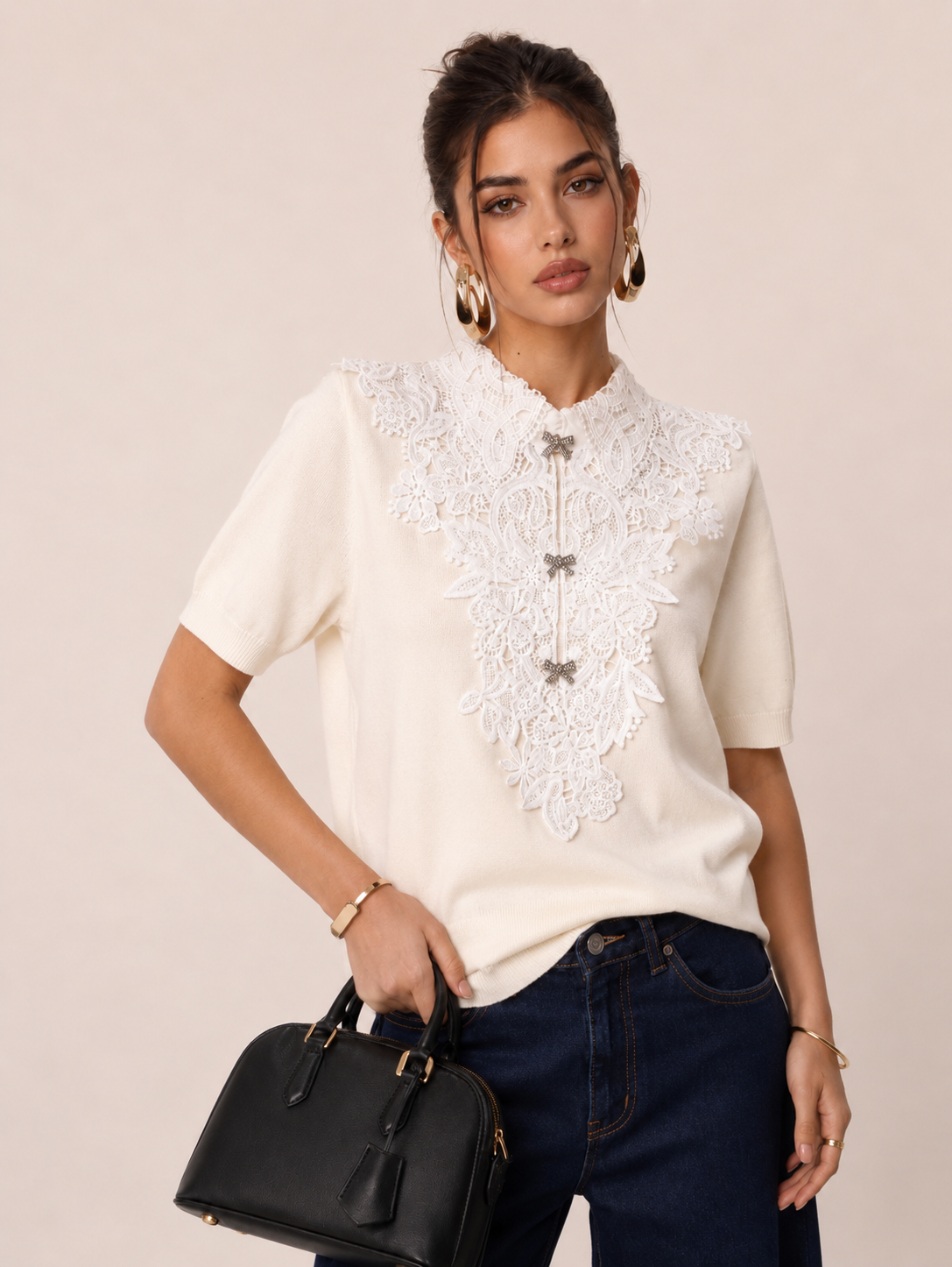 Cropped Sweater with Peter Pan Collar