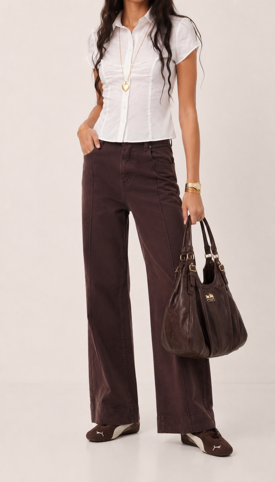 High-Waist Wide-Leg Denim Trousers