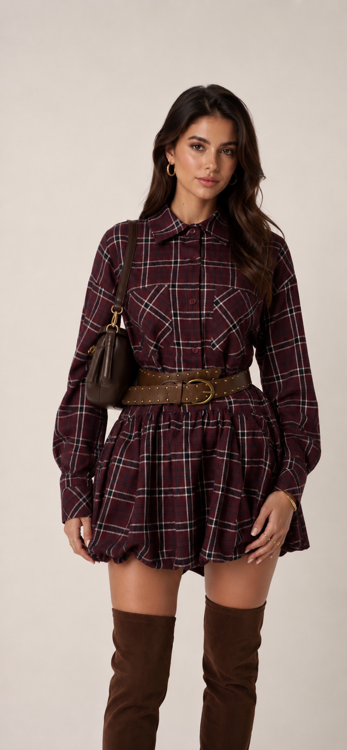 Bubble Hem Shirt Dress - Mini