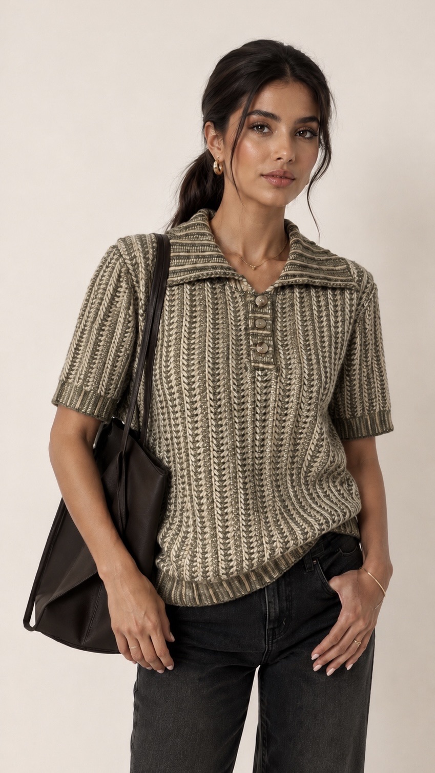 Short-Sleeve Polo Sweater