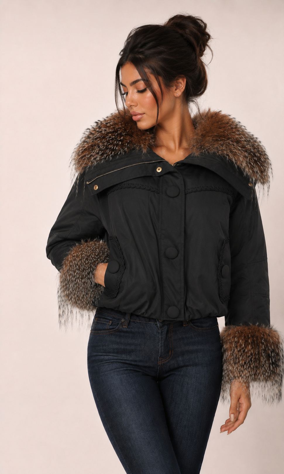 Bomber Jacket with Fur Trim