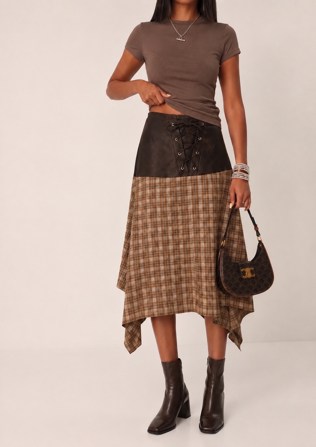 A-line Midi Skirt with Corset Tie
