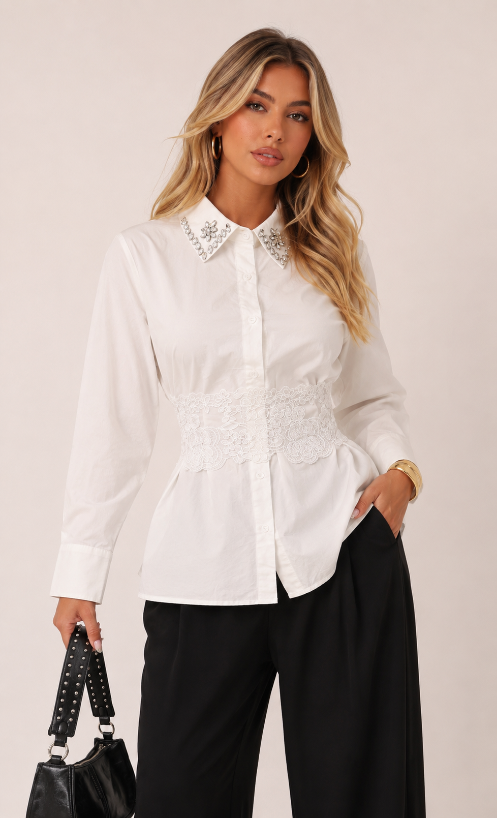 Fitted Shirt with Decorative Collar