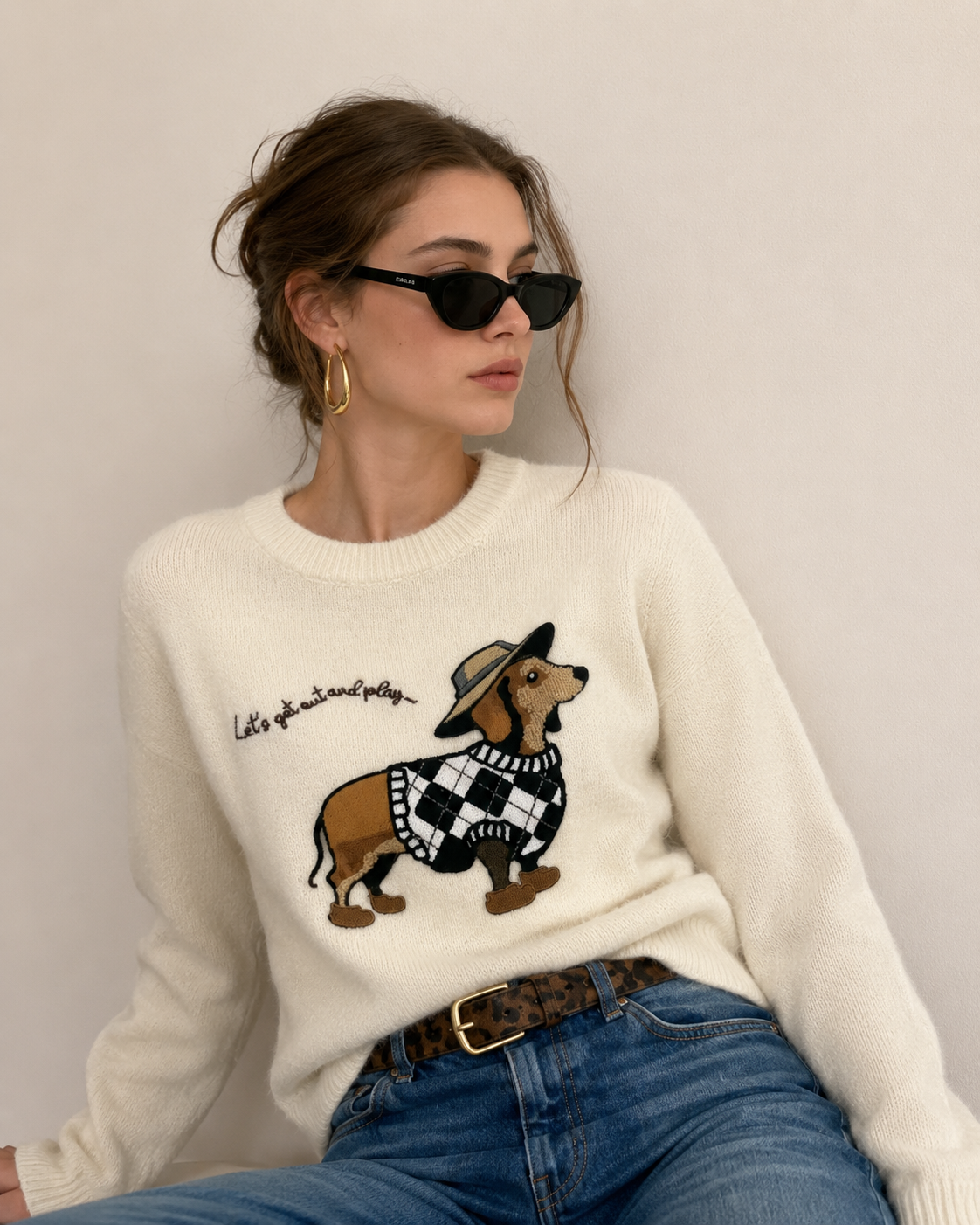 Sweater with Embroidered Puppy