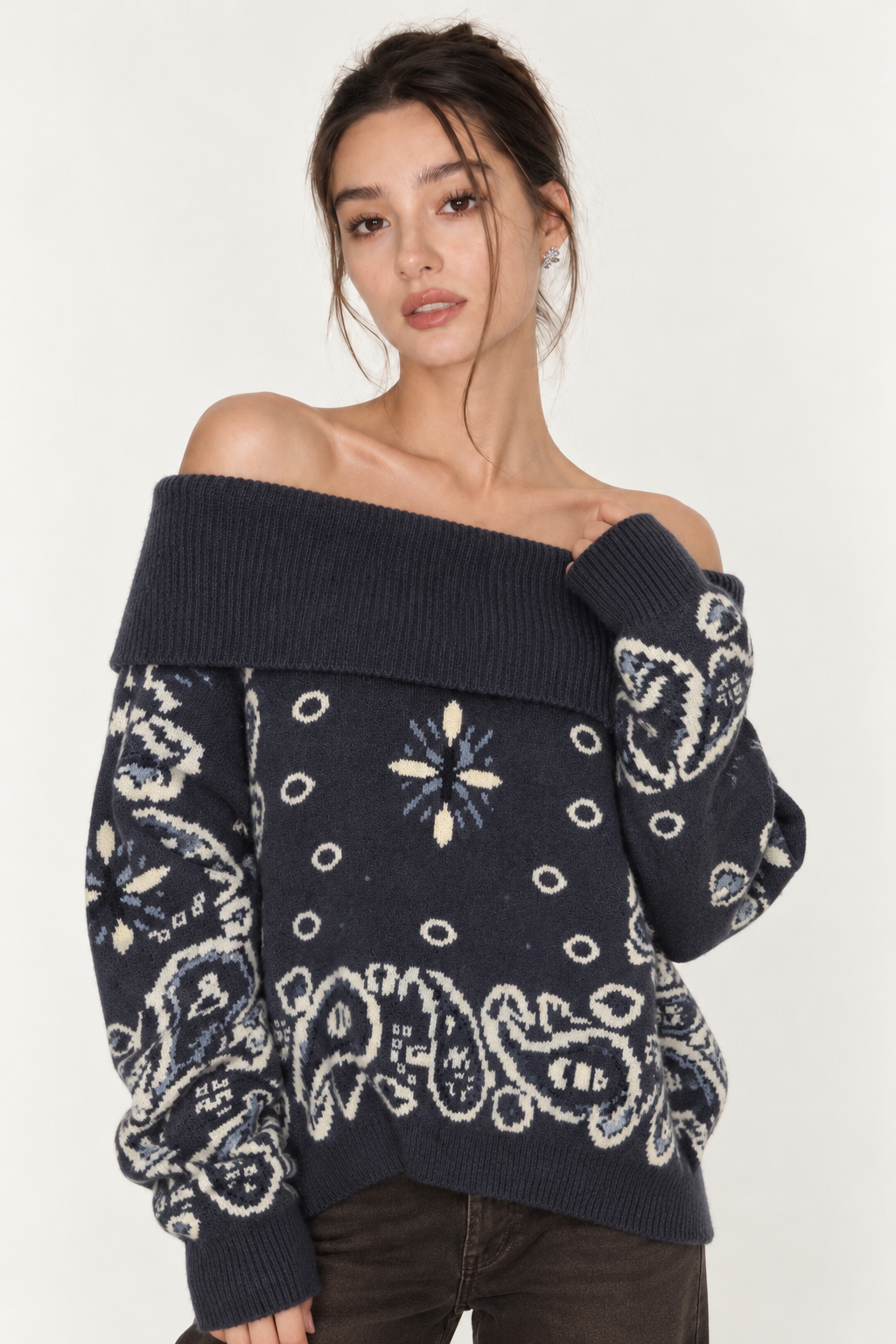 Off‑Shoulder Sweater with Pattern