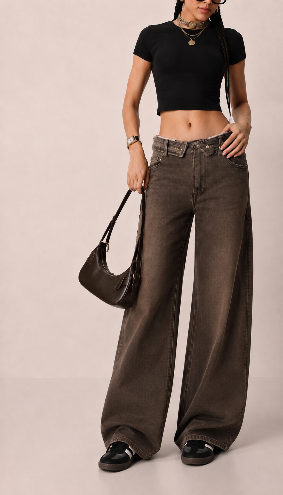 Wide Leg Denim Trousers