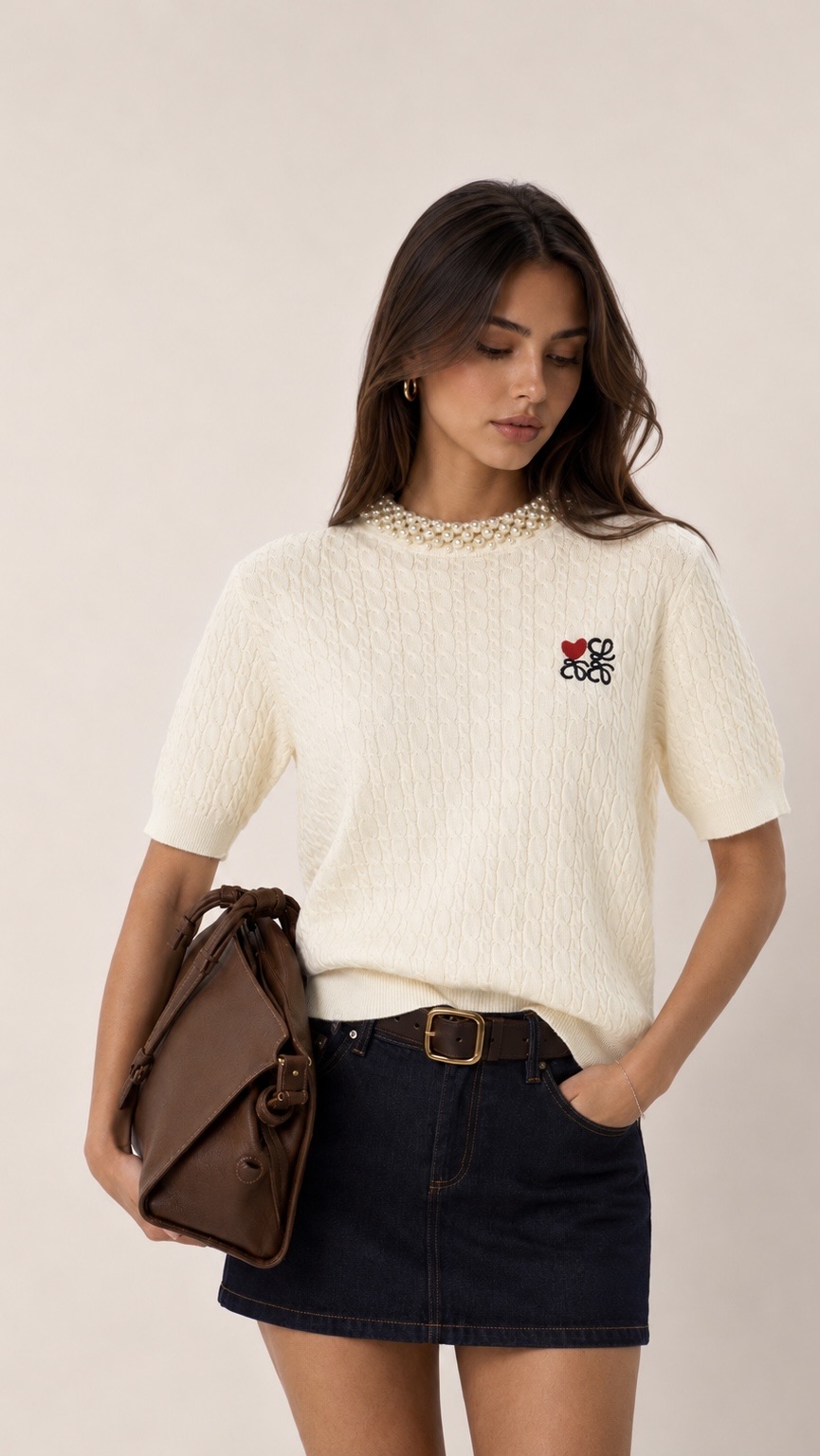 Short Sleeve Sweater with Embroidery