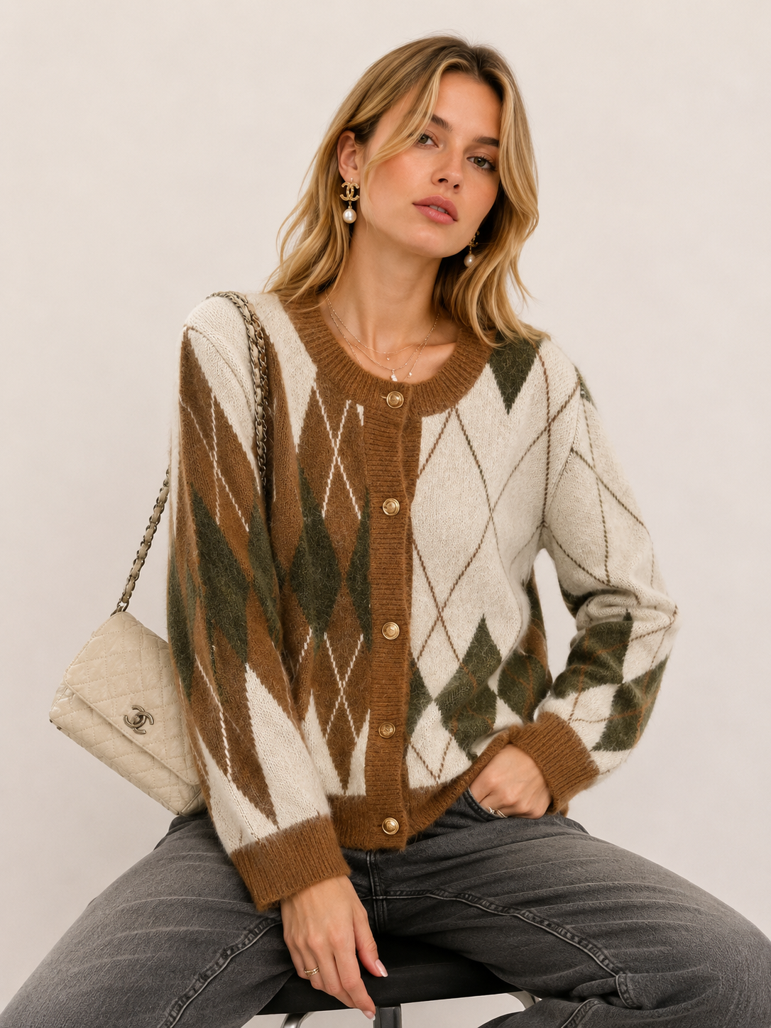 Argyle-Pattern Cardigan