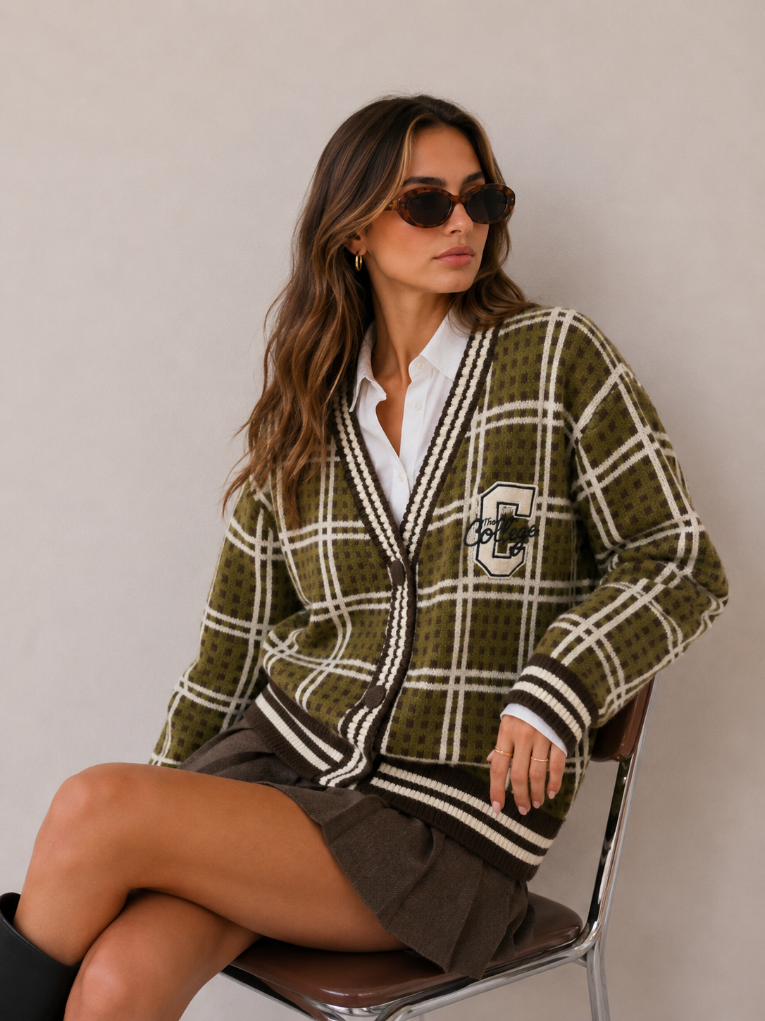 Relaxed Checked Cardigan