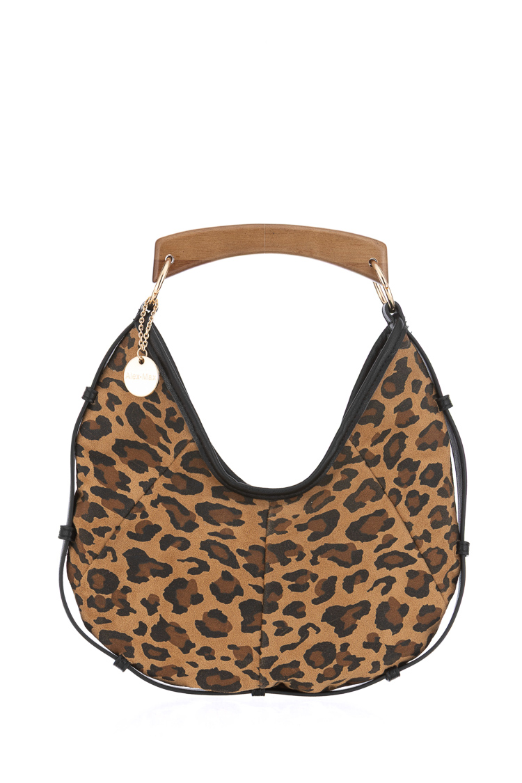 Leopard-Print Hobo Bag with Top Handle