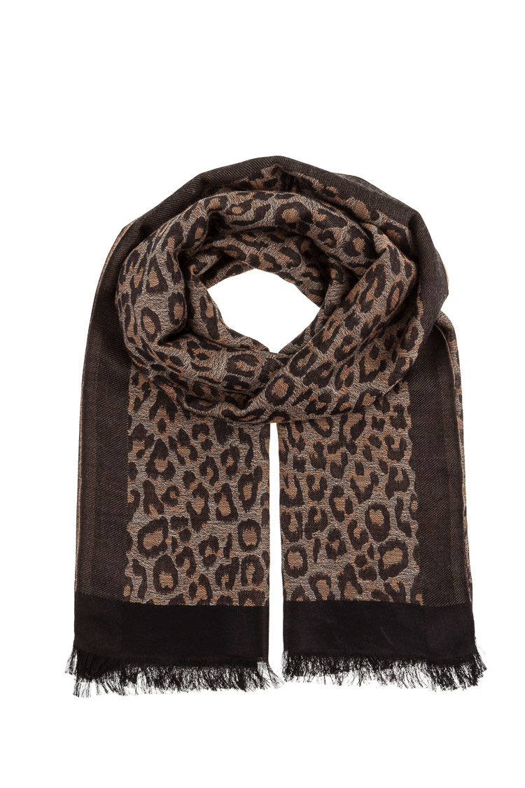 Animal-Print Scarf with Fringed Ends