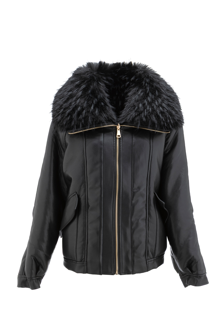 Cropped Jacket with Faux-Fur Collar