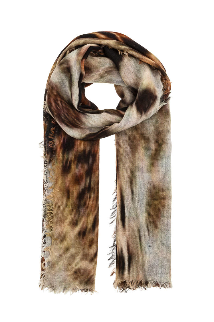 Large Animal-Print Scarf with Fringes