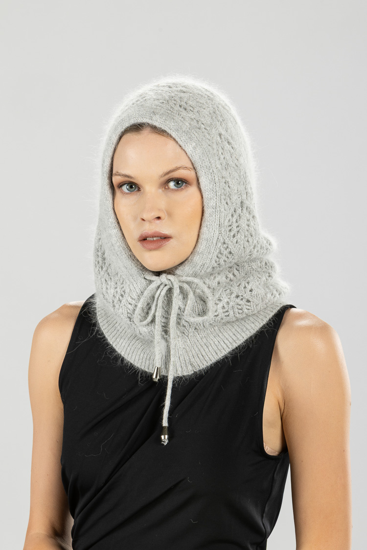 Drawstring Angora Hood Beanie