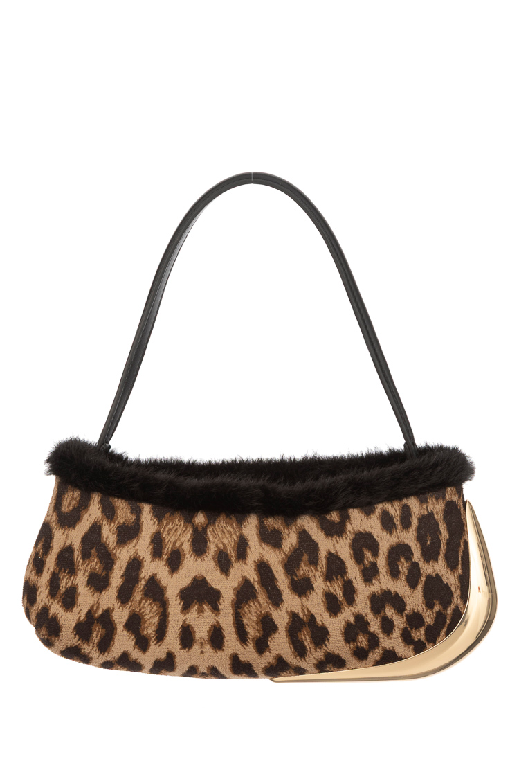 Leopard-Print Shoulder Bag with Fur Trim