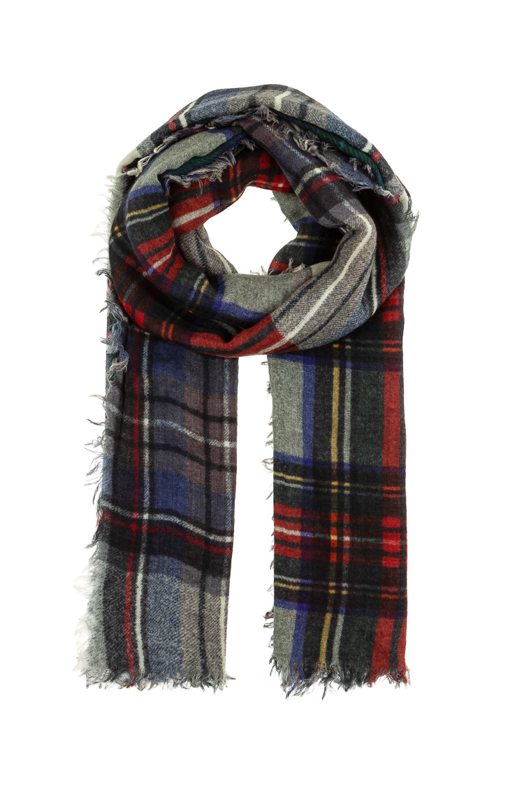 Wool Patchwork Scarf with Fringes